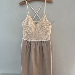 Ruched Neutral Silk Linen Slip Dress - Banana Republic